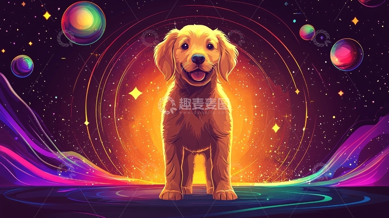高清大图下载【趣麦麦图】太空背景下的可爱小狗