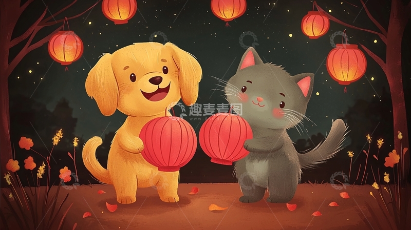 高清大图下载【趣麦麦图】卡通狗狗猫咪