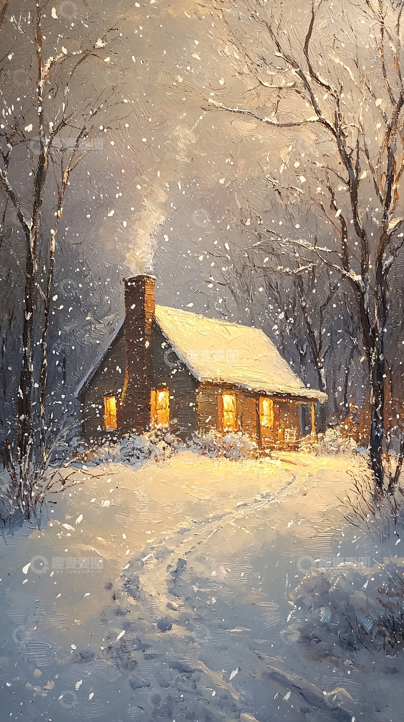 高清大图下载【趣麦麦图】雪夜小屋