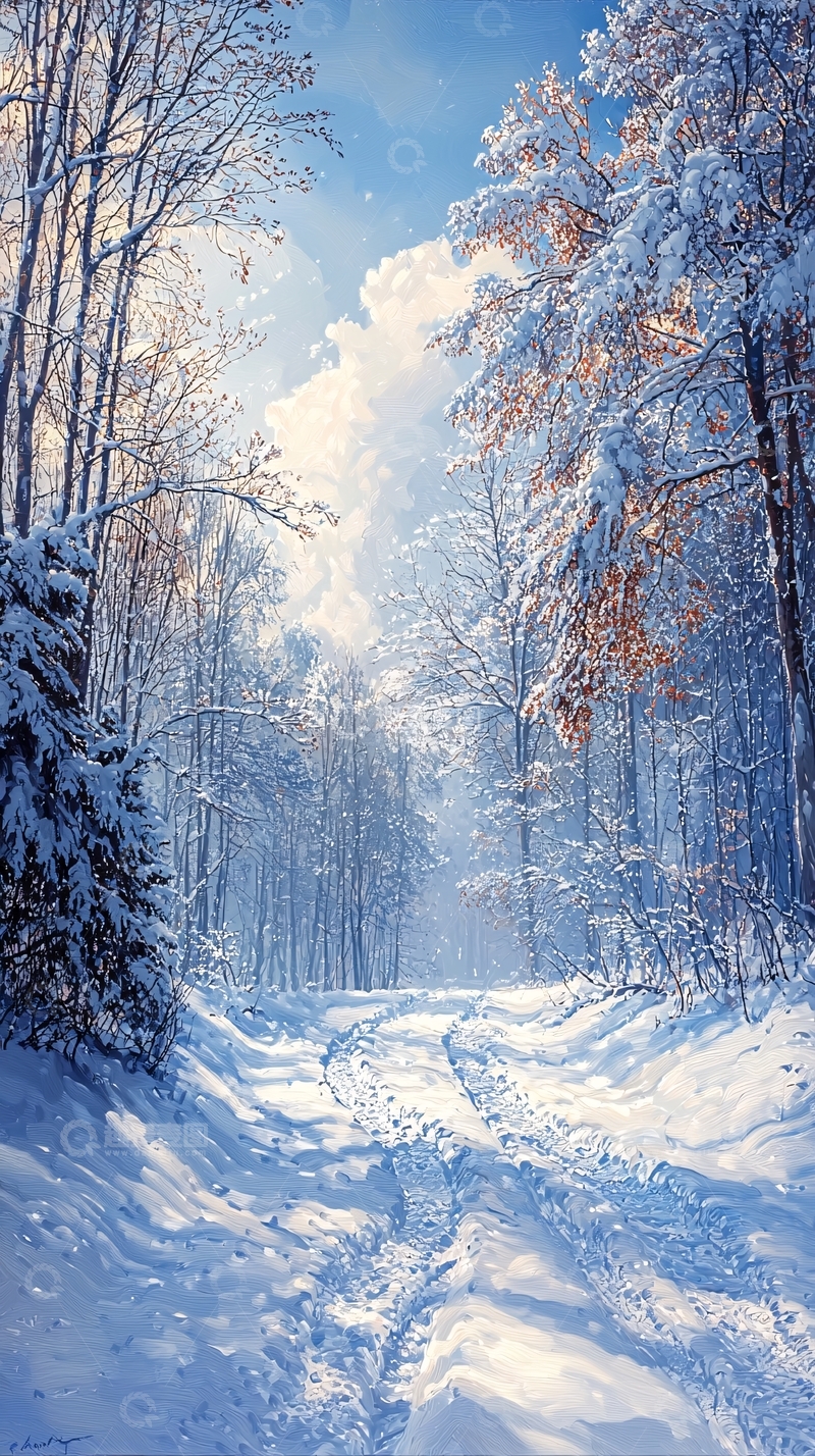高清大图下载【趣麦麦图】冬日雪景森林小路