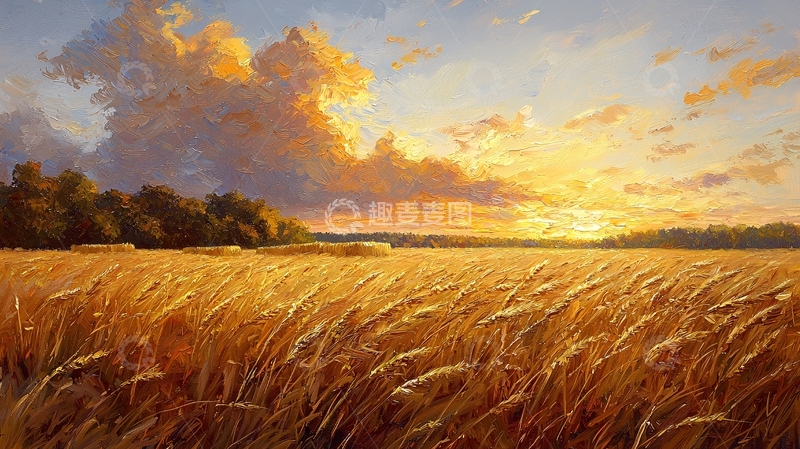 高清大图下载【趣麦麦图】金色麦田日落