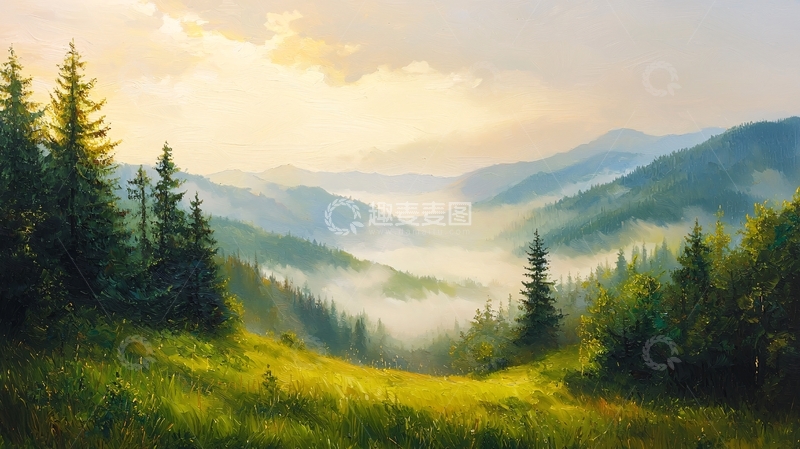 高清大图下载【趣麦麦图】清晨山峦雾气缭绕
