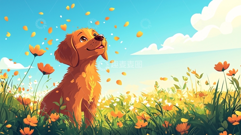 高清大图下载【趣麦麦图】金毛幼犬花田