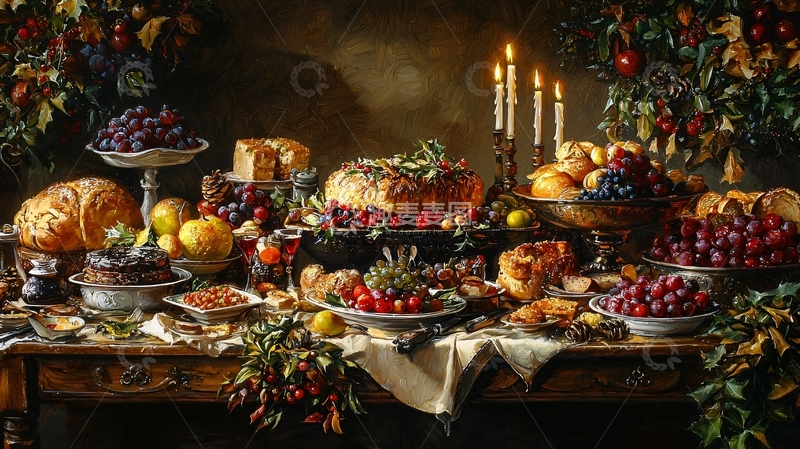 高清大图下载【趣麦麦图】丰盛的古典风格食物摆设