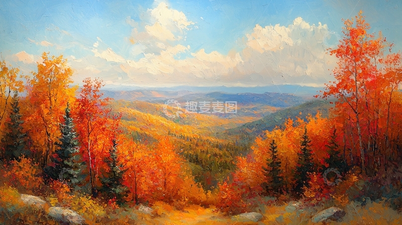 高清大图下载【趣麦麦图】秋日山谷风景油画