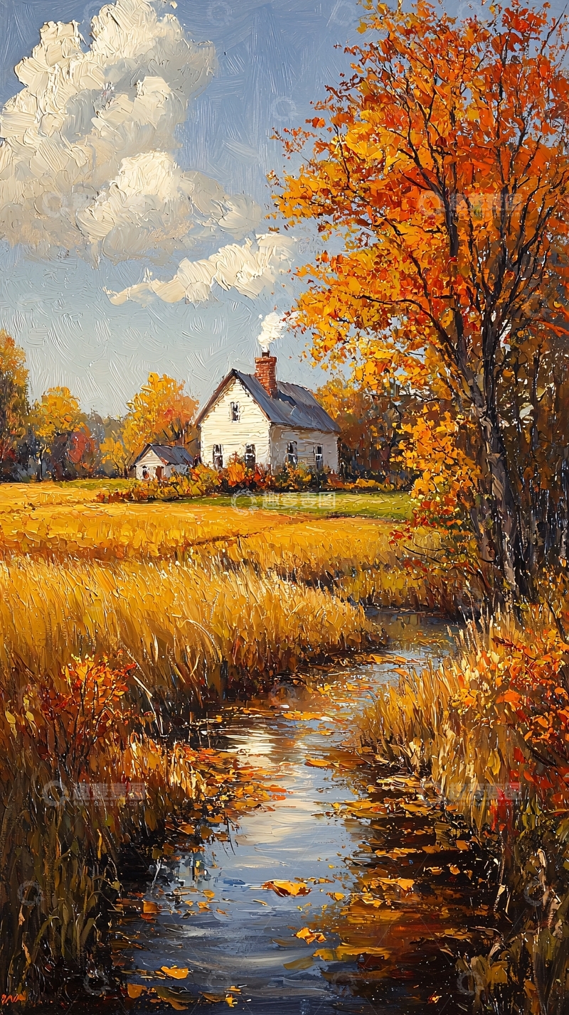 高清大图下载【趣麦麦图】秋日乡间小屋风景画