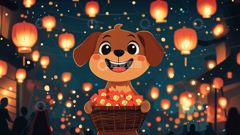 高清大图下载【趣麦麦图】小狗提灯笼
