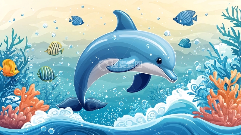 高清大图下载【趣麦麦图】卡通海豚海洋世界