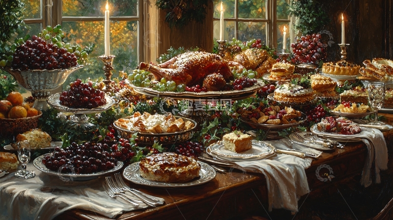 高清大图下载【趣麦麦图】丰盛的感恩节晚餐