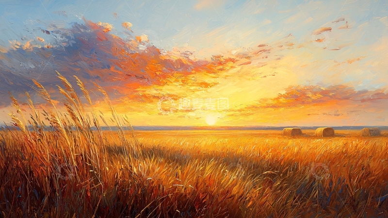 高清大图下载【趣麦麦图】金色麦田日落