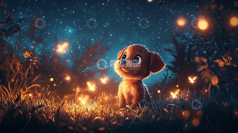 高清大图下载【趣麦麦图】星空下的可爱小狗