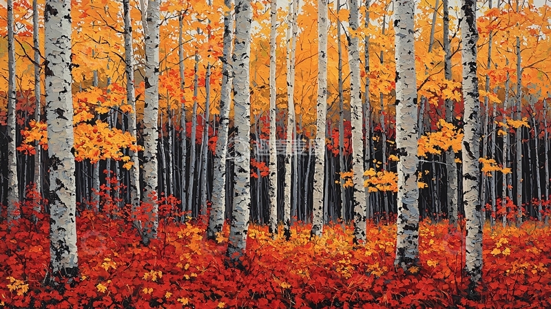 高清大图下载【趣麦麦图】秋日白桦林