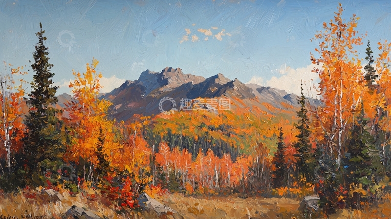 高清大图下载【趣麦麦图】秋日山林风景画