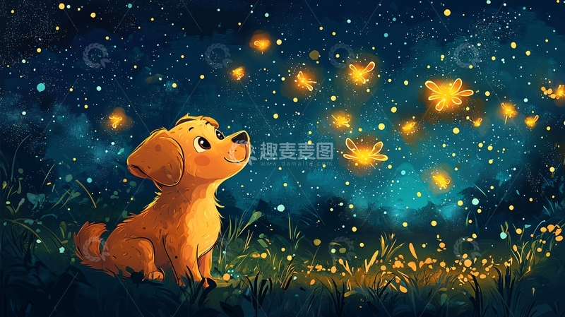 高清大图下载【趣麦麦图】星空下的小狗