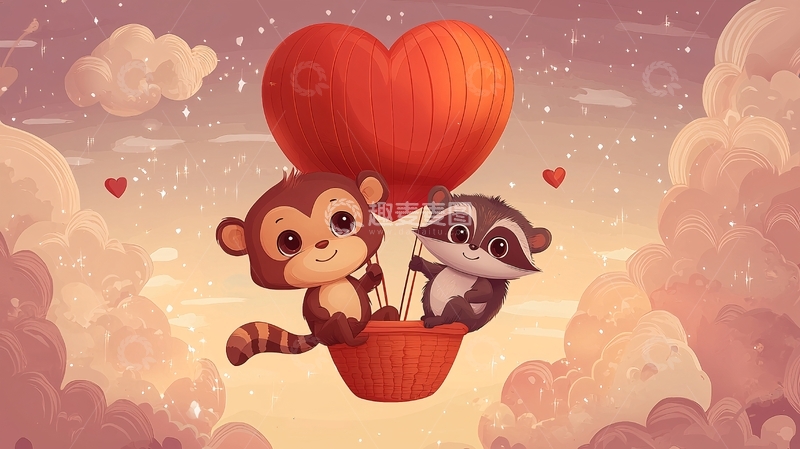 高清大图下载【趣麦麦图】爱心热气球