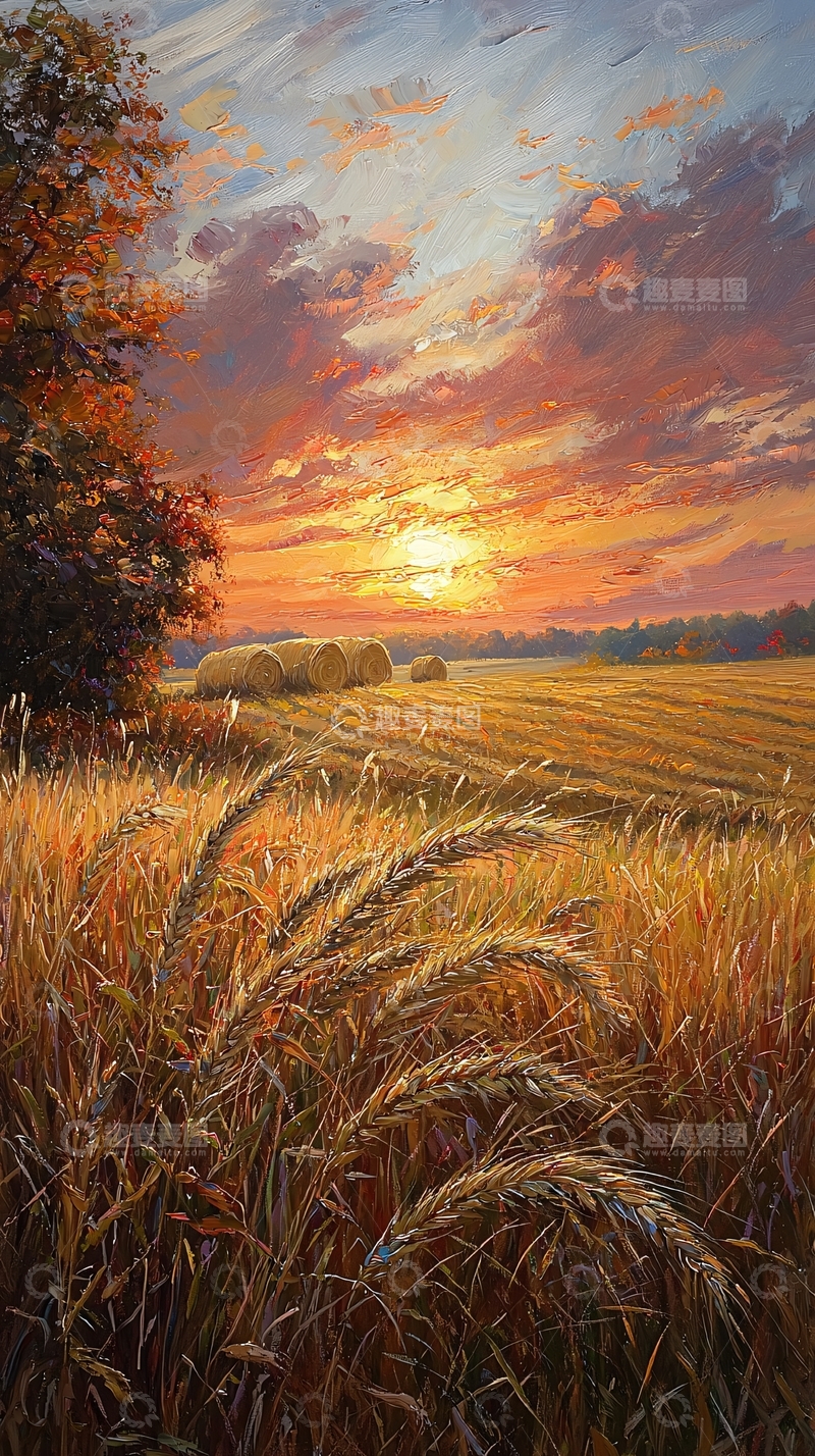 高清大图下载【趣麦麦图】秋日麦田落日余晖