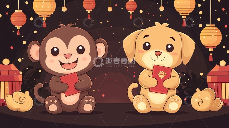 萌猴旺财狗贺新年