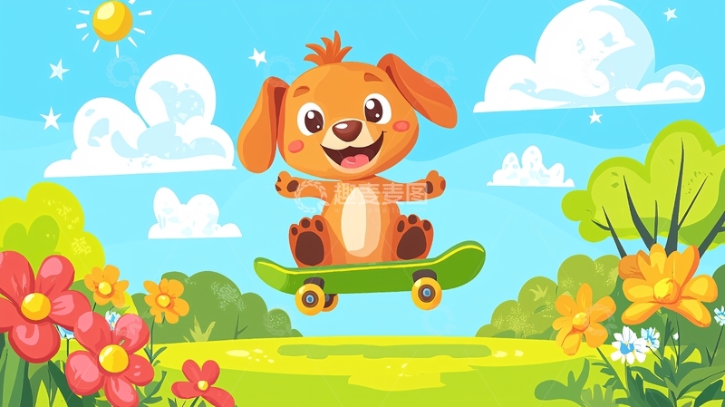 高清大图下载【趣麦麦图】卡通小狗滑板