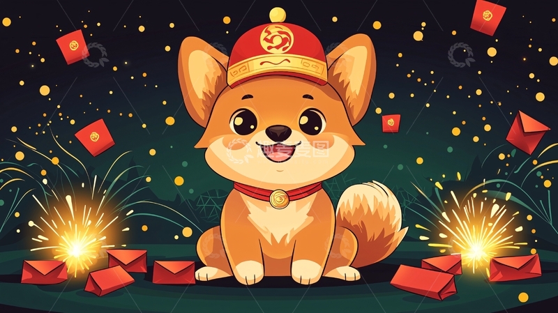 高清大图下载【趣麦麦图】新年快乐小狗