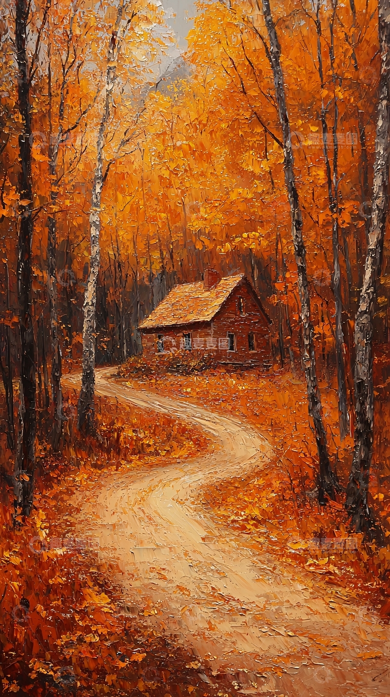 高清大图下载【趣麦麦图】秋日森林小木屋