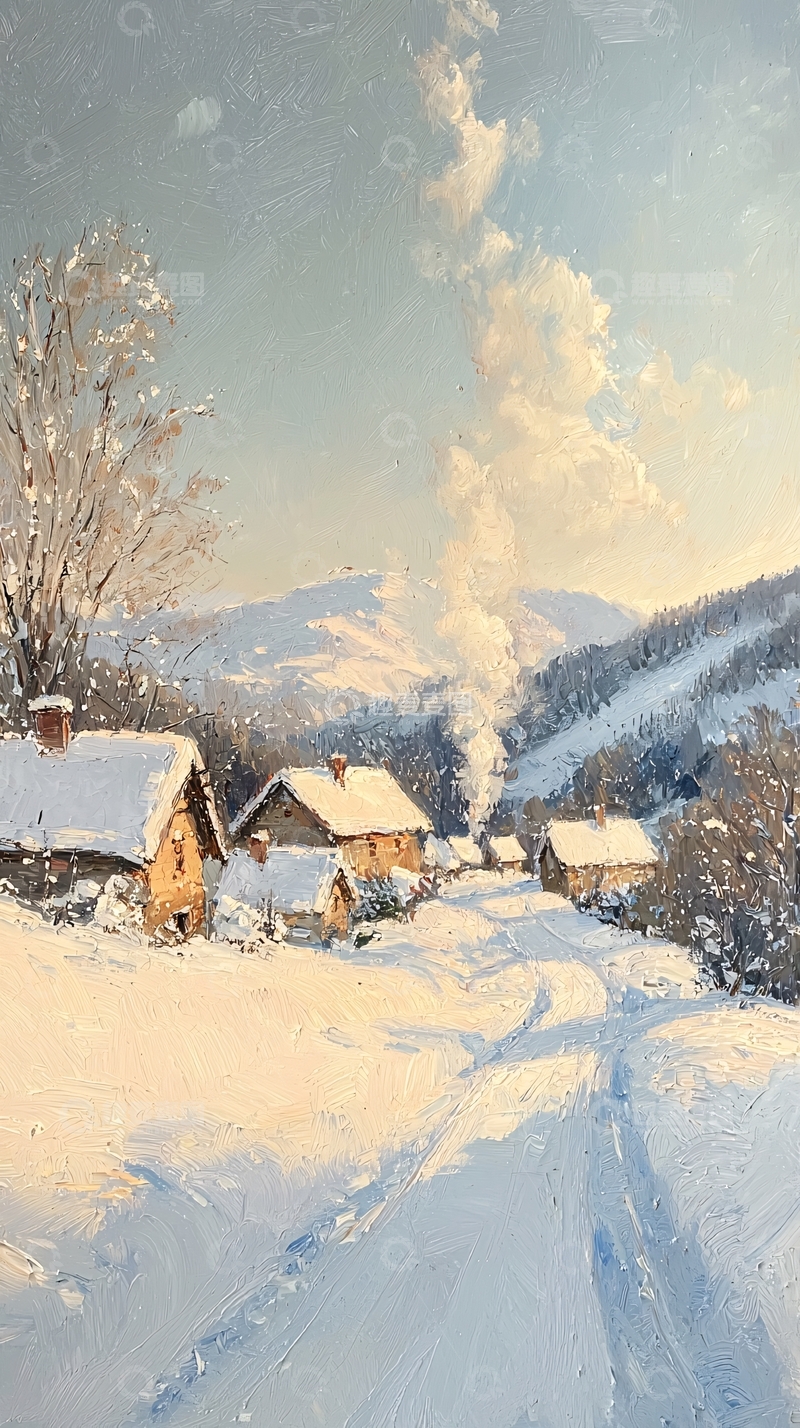 高清大图下载【趣麦麦图】冬季雪景村庄