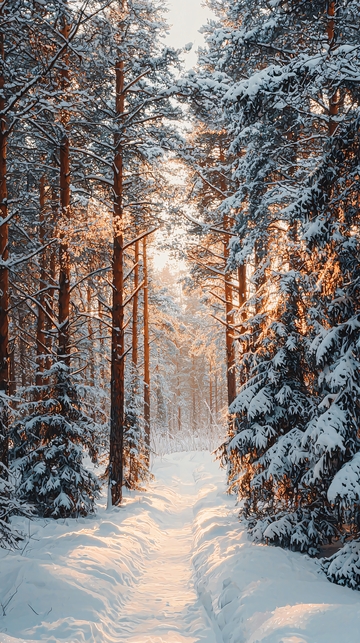 冬日雪景森林小路