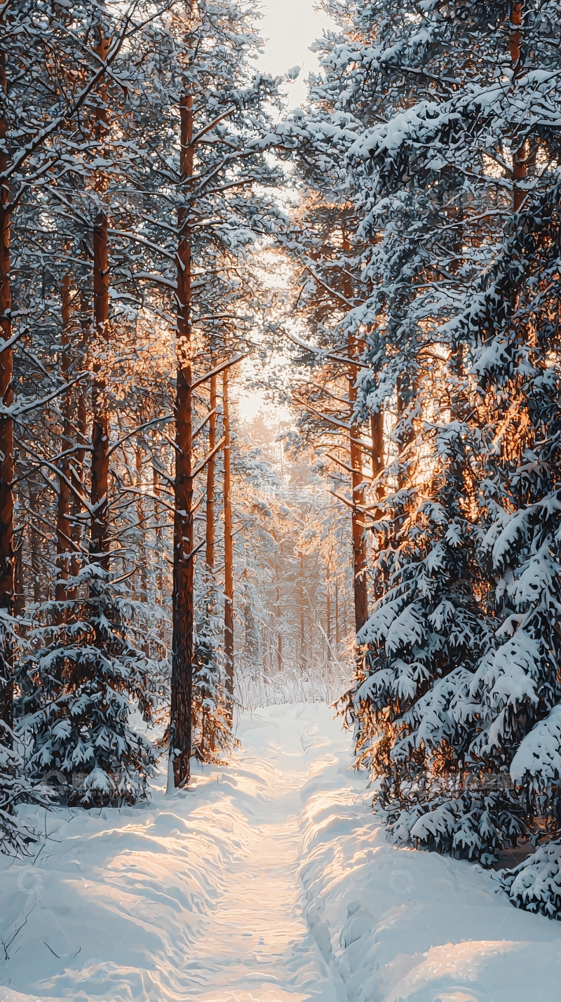 高清大图下载【趣麦麦图】冬日雪景森林小路