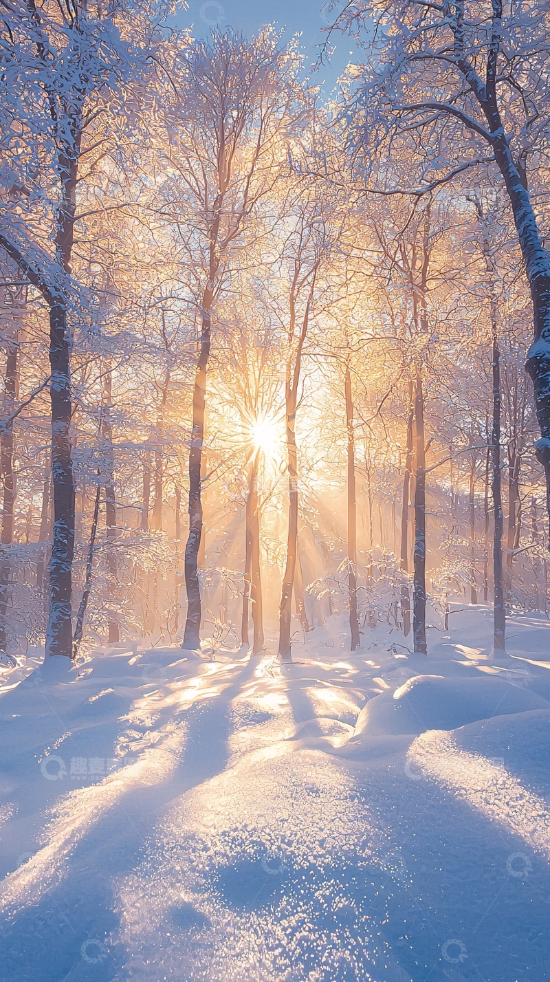 高清大图下载【趣麦麦图】冬日森林日出阳光