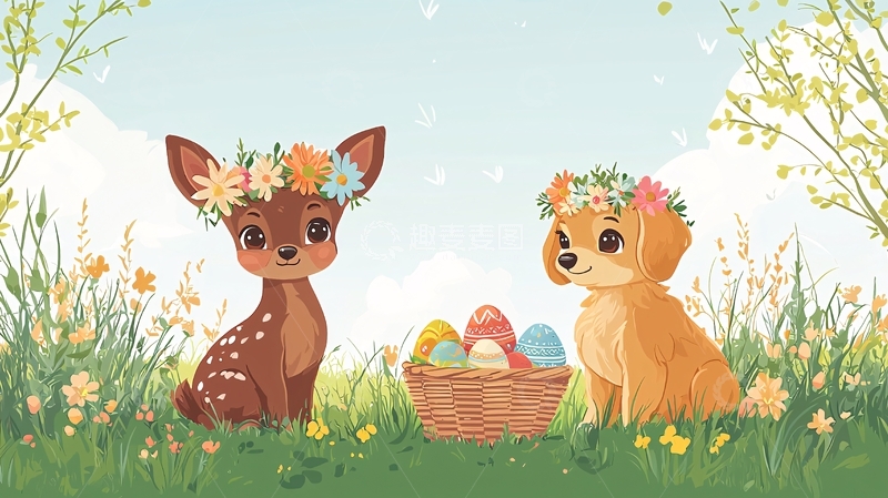 高清大图下载【趣麦麦图】可爱小鹿与小狗