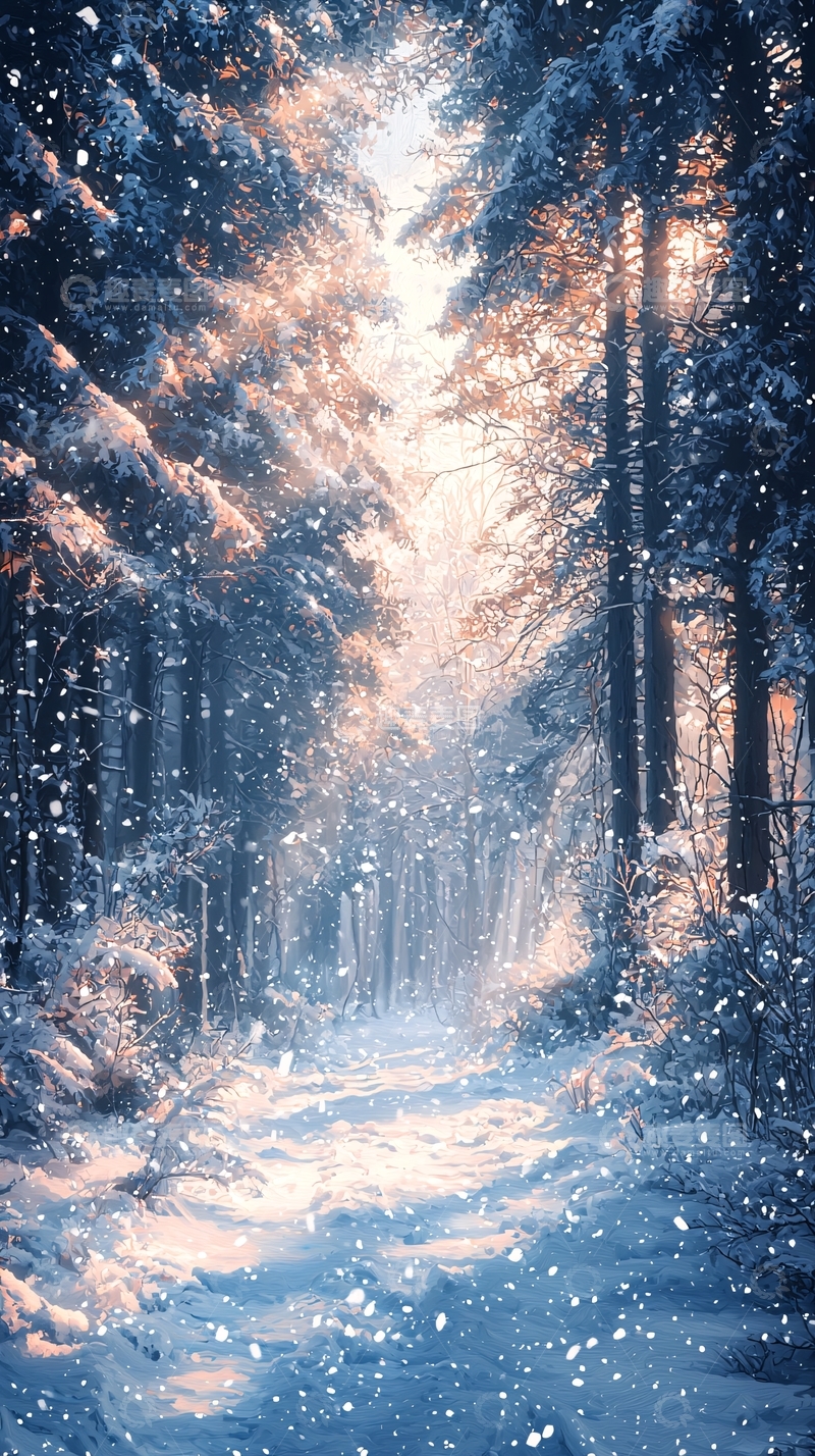 高清大图下载【趣麦麦图】冬日森林雪景之路