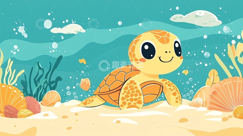 高清大图下载【趣麦麦图】卡通小海龟在海底