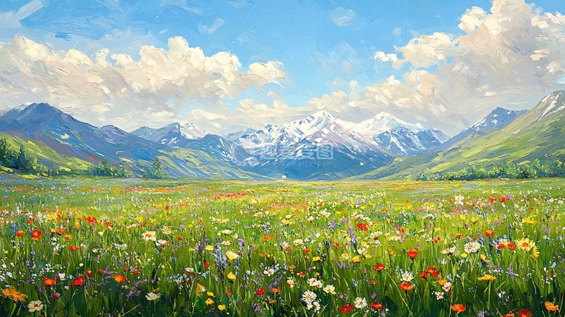 高清大图下载【趣麦麦图】阳光明媚的野花山谷