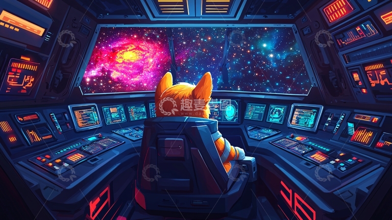 高清大图下载【趣麦麦图】太空飞船里的猫咪