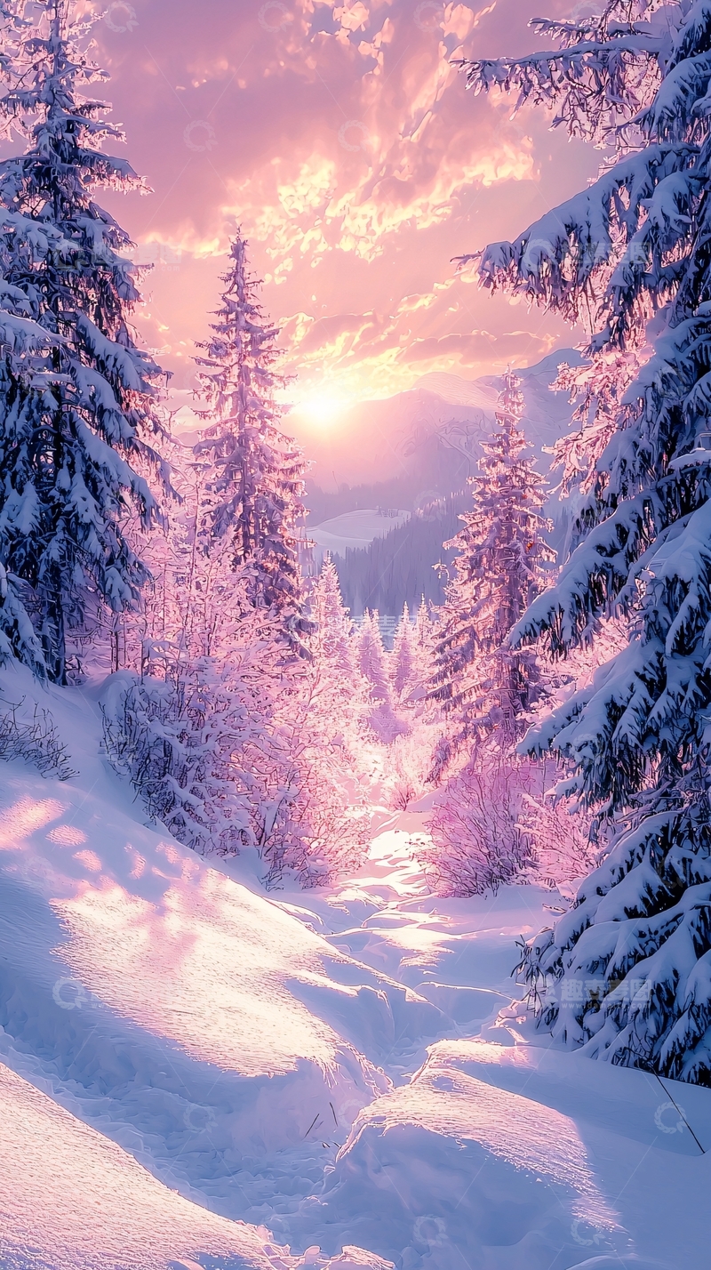 高清大图下载【趣麦麦图】粉色雪景