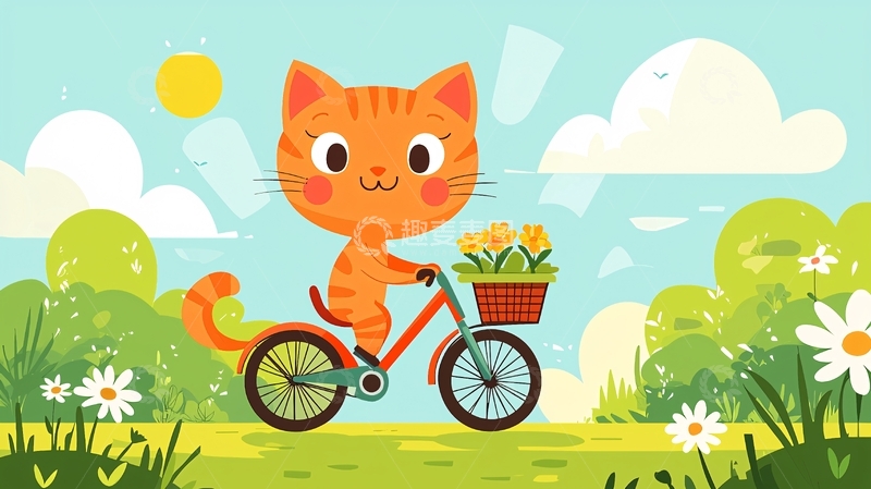 高清大图下载【趣麦麦图】骑自行车的小猫