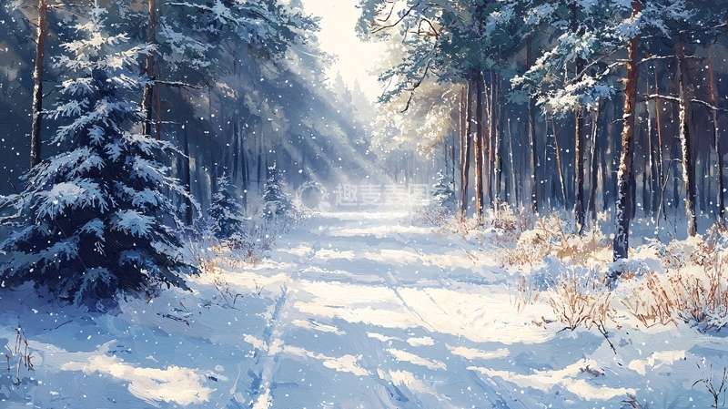 高清大图下载【趣麦麦图】冬日雪景森林小路