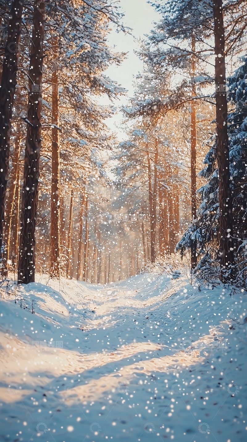 高清大图下载【趣麦麦图】冬日雪景森林小路