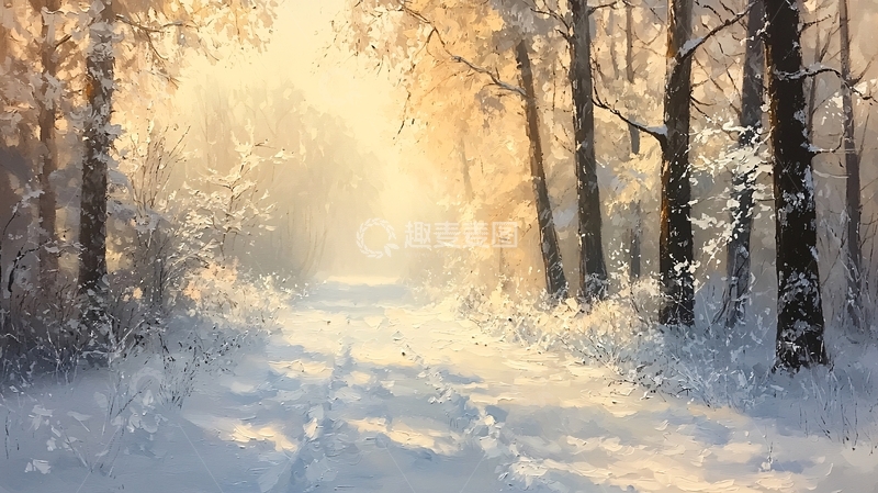 高清大图下载【趣麦麦图】冬日森林阳光小路