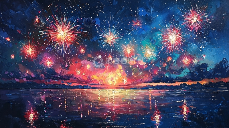 高清大图下载【趣麦麦图】绚丽多彩的烟火星空