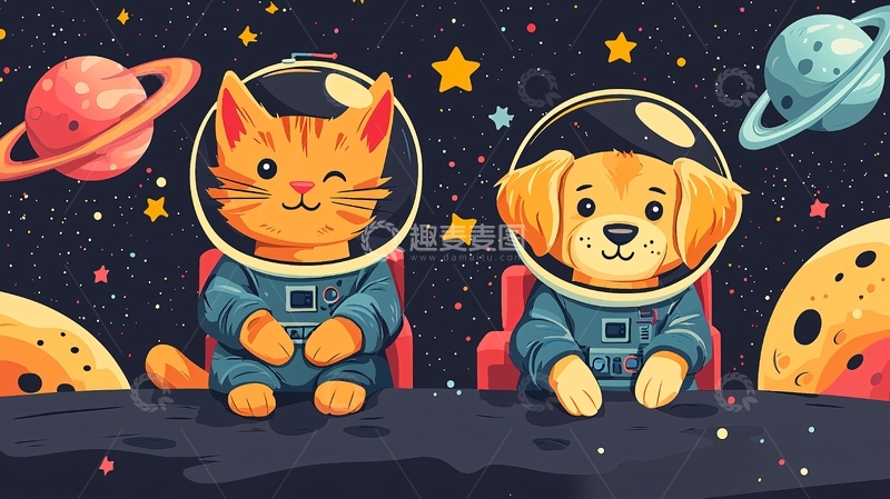 高清大图下载【趣麦麦图】太空猫咪狗狗宇航员