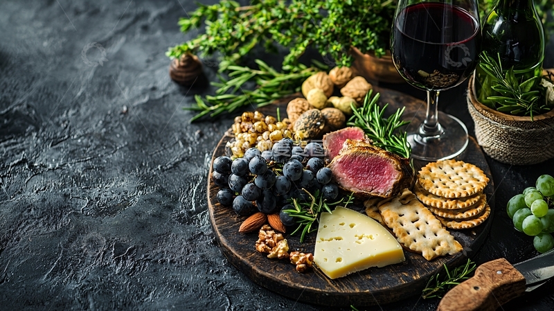 高清大图下载【趣麦麦图】红酒配奶酪美食拼盘