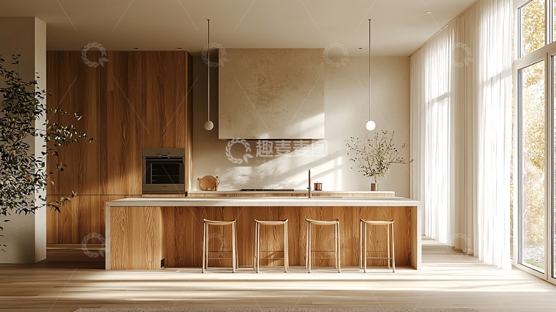 高清大图下载【趣麦麦图】极简轻奢原木风厨房