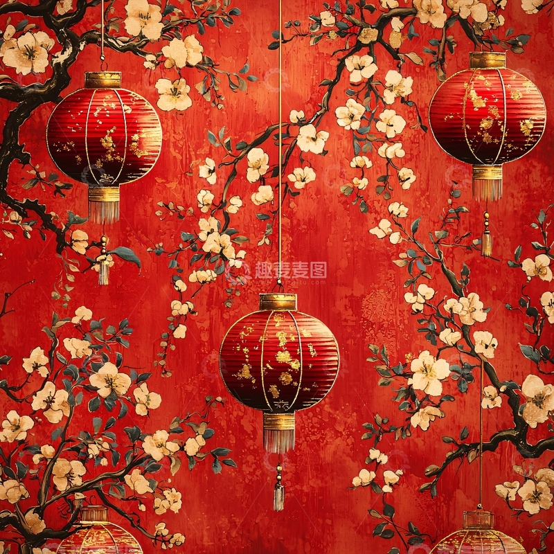 高清大图下载【趣麦麦图】红色背景中式花灯