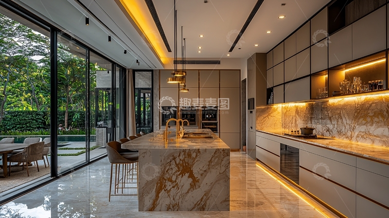 高清大图下载【趣麦麦图】现代轻奢开放式厨房
