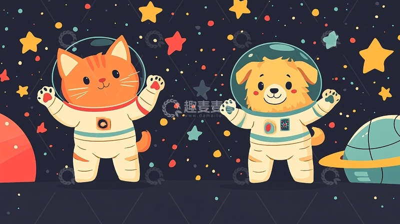 高清大图下载【趣麦麦图】太空猫狗宇航员
