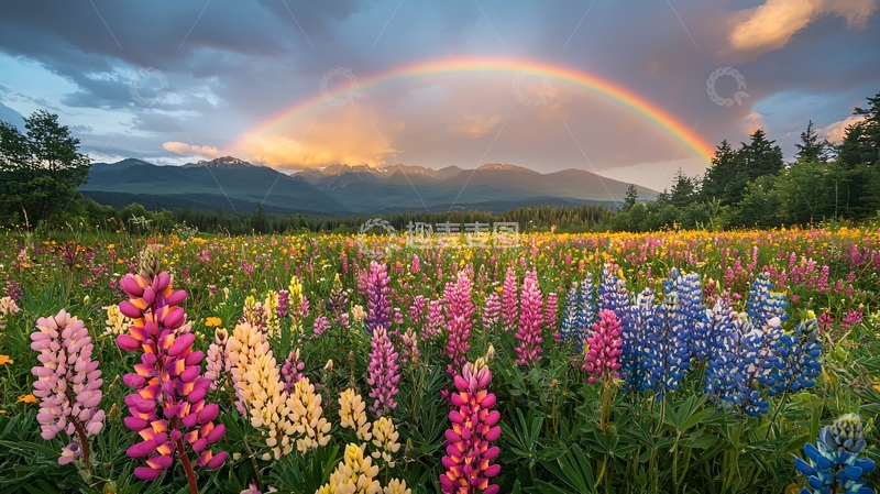高清大图下载【趣麦麦图】彩虹山花田风景