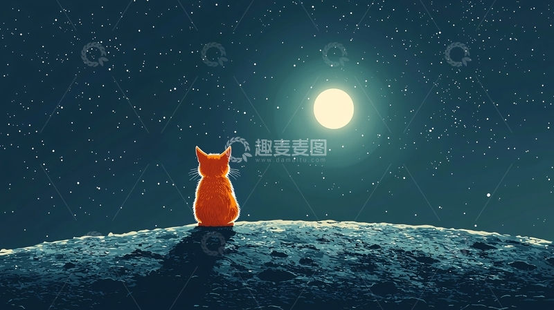 高清大图下载【趣麦麦图】星空下的猫咪