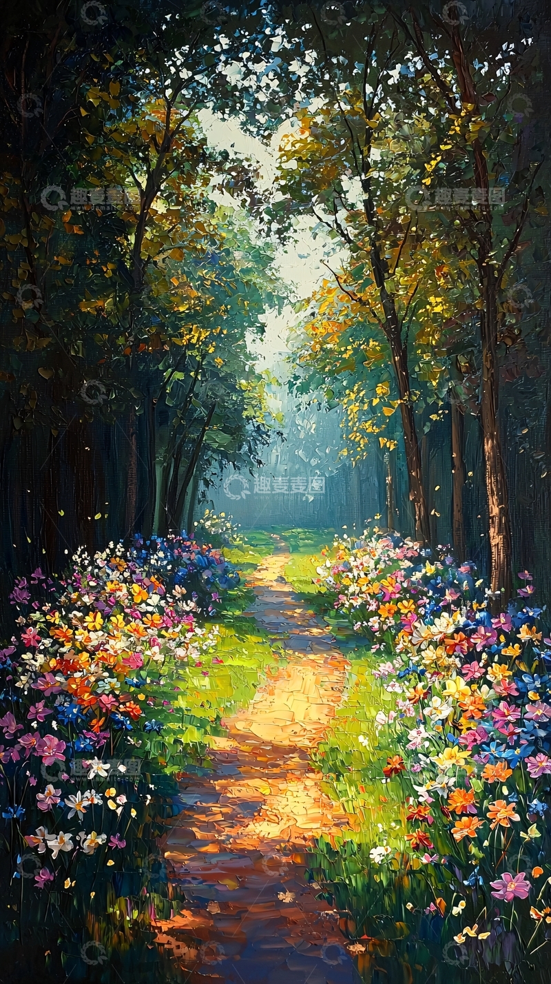 高清大图下载【趣麦麦图】森林小路花海