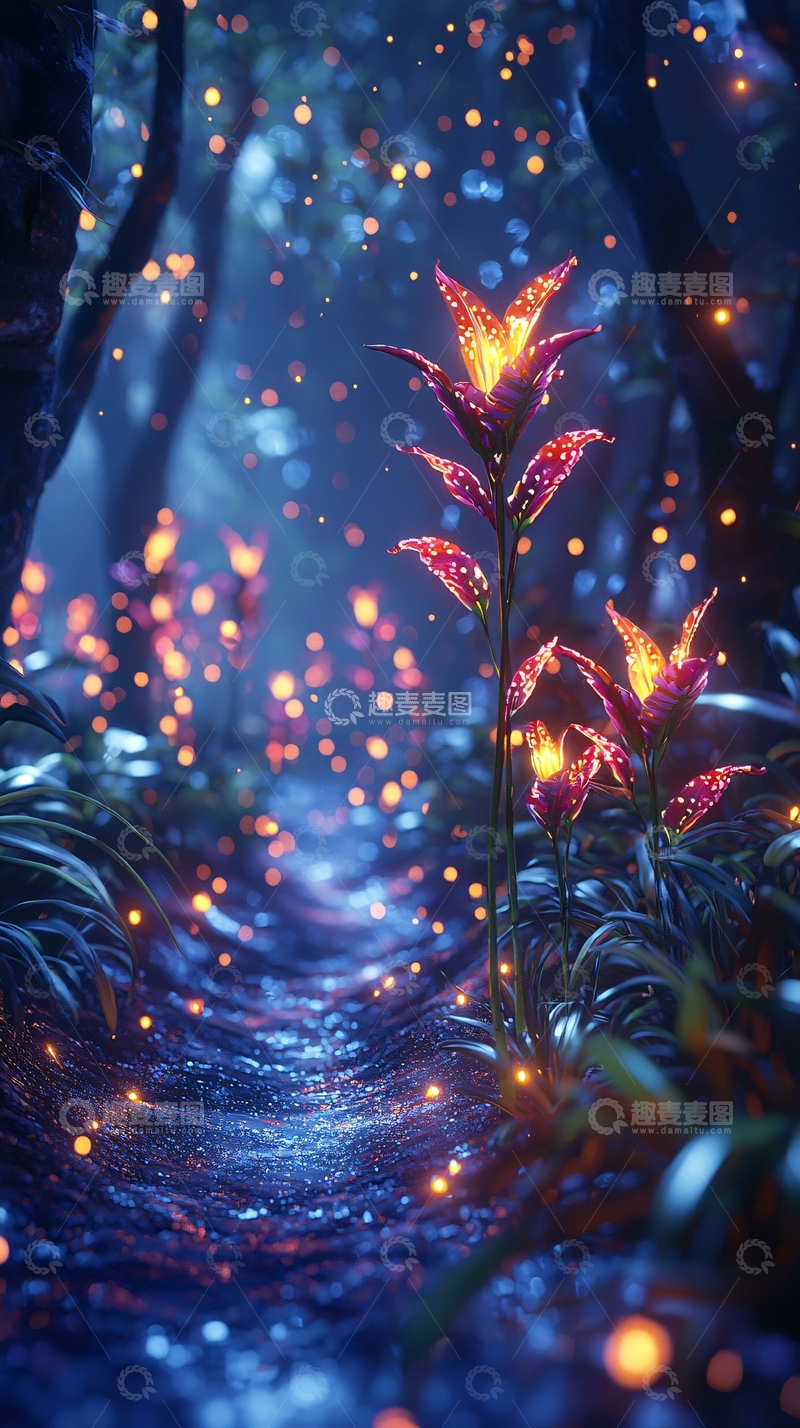高清大图下载【趣麦麦图】梦幻森林萤火花路
