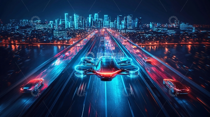 高清大图下载【趣麦麦图】未来都市夜景无人驾驶汽车